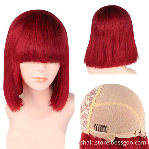 Ombre Color Full Machine Made Wig With Bang 100% Human Hair Bob Wigs Lace Front for Black Women